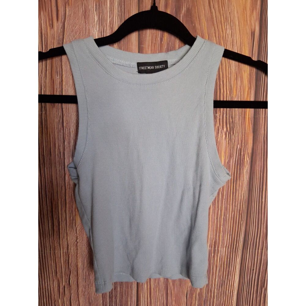 Streetwear Society Light Blue Ribbed High Neck Racerback Crop Tank Top small